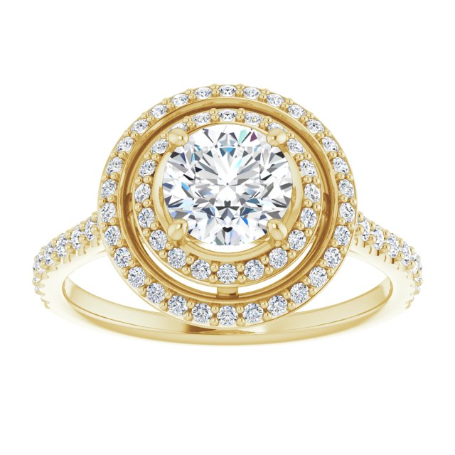 AMALIA Double Halo Round Engagement Ring with Shoulder Diamonds - 18K Yellow Gold - View 3