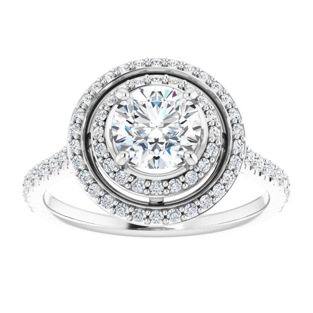 AMALIA Double Halo Round Engagement Ring with Shoulder Diamonds - Platinum - View 3