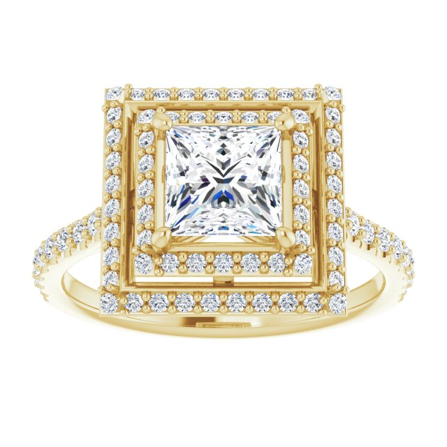 AMALIA Double Halo Square Engagement Ring with Shoulder Diamonds - 10K Yellow Gold - View 3