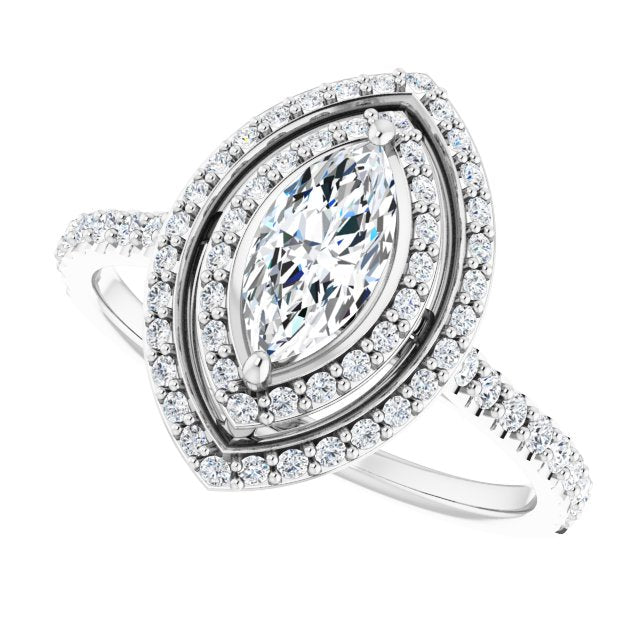 AMALIA Double Halo Marquise Engagement Ring with Shoulder Diamonds - Platinum - View 5