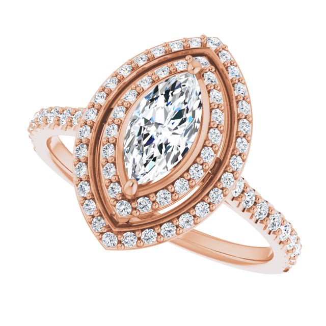AMALIA Double Halo Marquise Engagement Ring with Shoulder Diamonds - 18K Rose Gold - View 5