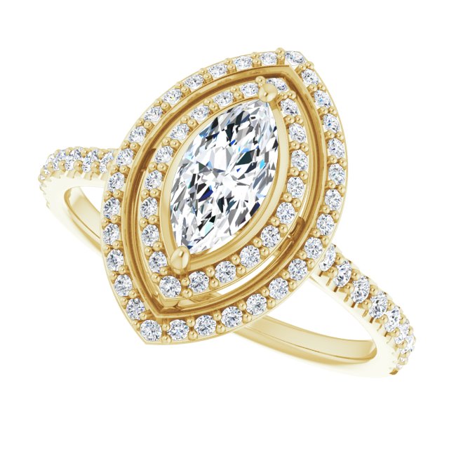 AMALIA Double Halo Marquise Engagement Ring with Shoulder Diamonds - 18K Yellow Gold - View 5
