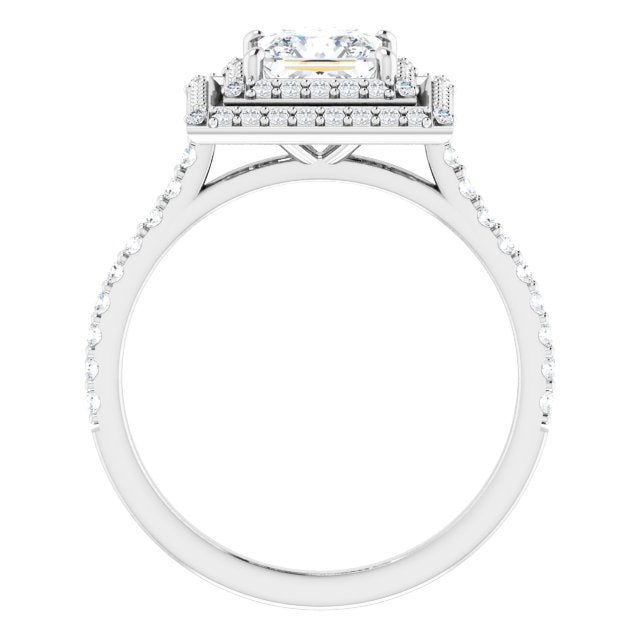 AMALIA Double Halo Square Engagement Ring with Shoulder Diamonds - Platinum - View 2