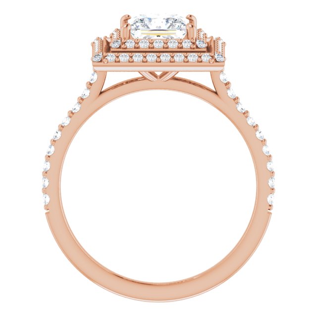 AMALIA Double Halo Square Engagement Ring with Shoulder Diamonds - 18K Rose Gold - View 2