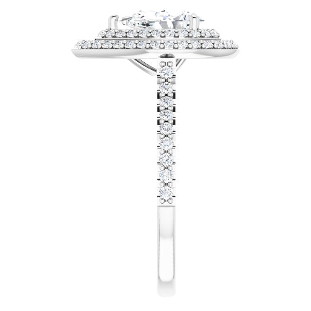AMALIA Double Halo Pear Engagement Ring with Shoulder Diamonds - Platinum - View 4