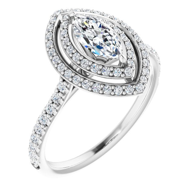 AMALIA Double Halo Marquise Engagement Ring with Shoulder Diamonds - Platinum - View 1