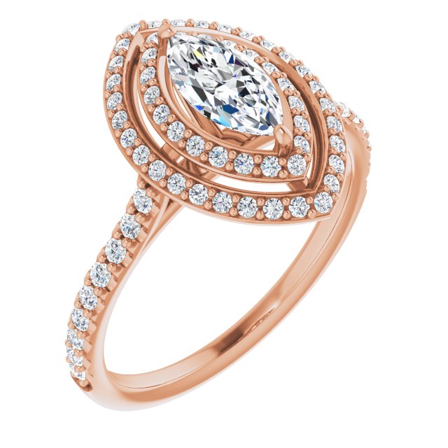 AMALIA Double Halo Marquise Engagement Ring with Shoulder Diamonds - 18K Rose Gold - View 1