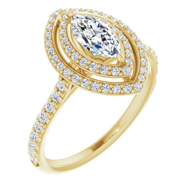 AMALIA Double Halo Marquise Engagement Ring with Shoulder Diamonds - 18K Yellow Gold - View 1