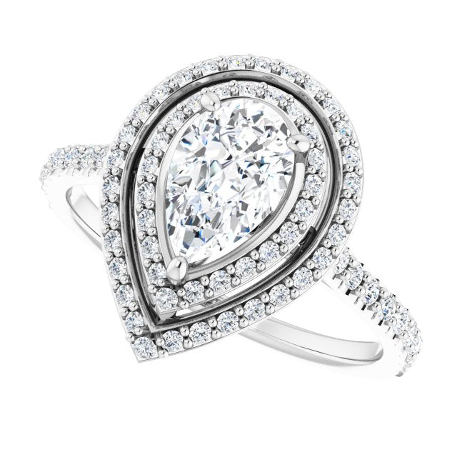 AMALIA Double Halo Pear Engagement Ring with Shoulder Diamonds - Platinum - View 5