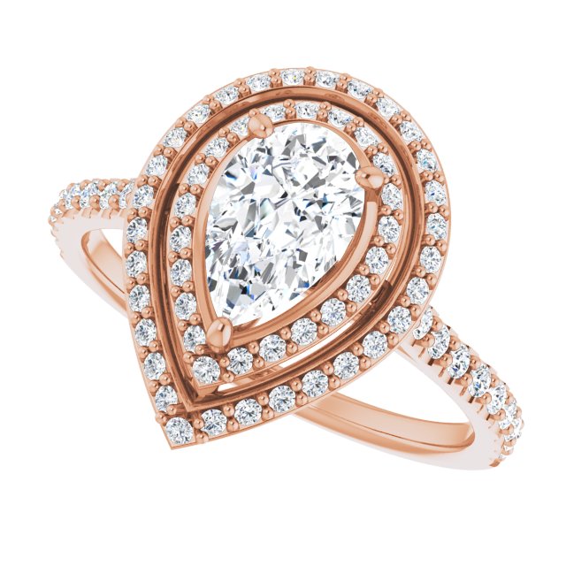 AMALIA Double Halo Pear Engagement Ring with Shoulder Diamonds - 18K Rose Gold - View 5