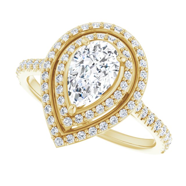 AMALIA Double Halo Pear Engagement Ring with Shoulder Diamonds - 18K Yellow Gold - View 5