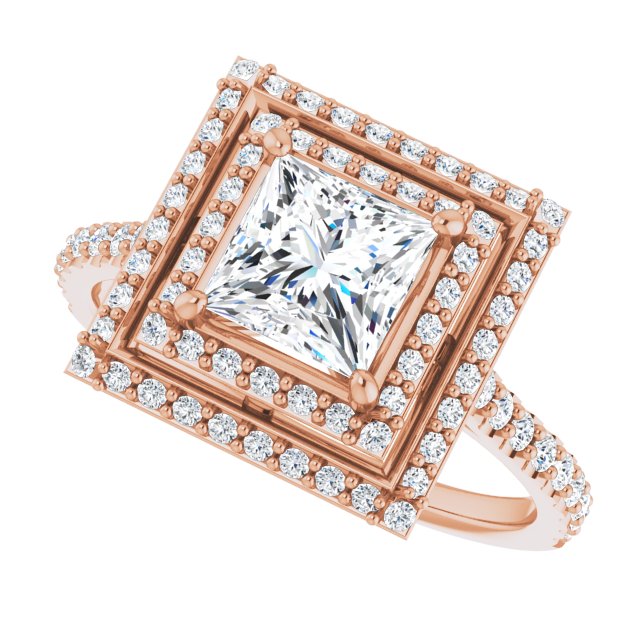 AMALIA Double Halo Square Engagement Ring with Shoulder Diamonds - 18K Rose Gold - View 5