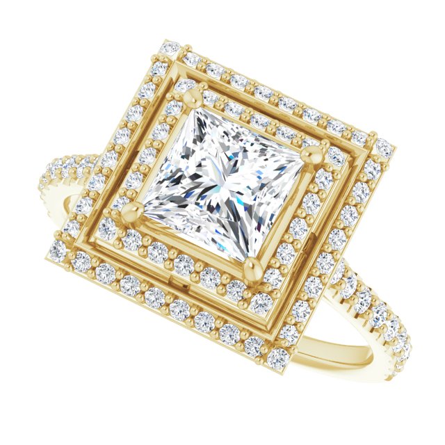 AMALIA Double Halo Square Engagement Ring with Shoulder Diamonds - 10K Yellow Gold - View 5