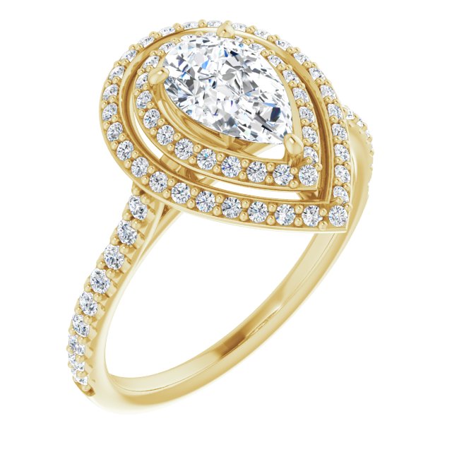 AMALIA Double Halo Pear Engagement Ring with Shoulder Diamonds - 18K Yellow Gold - View 1