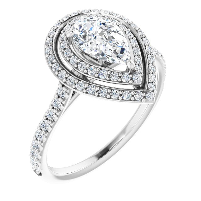 AMALIA Double Halo Pear Engagement Ring with Shoulder Diamonds - Platinum - View 1