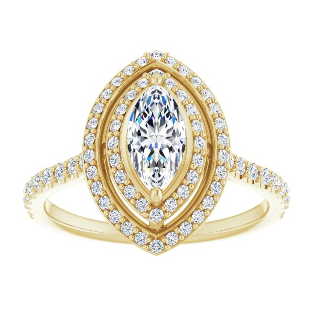 AMALIA Double Halo Marquise Engagement Ring with Shoulder Diamonds - 18K Yellow Gold - View 3