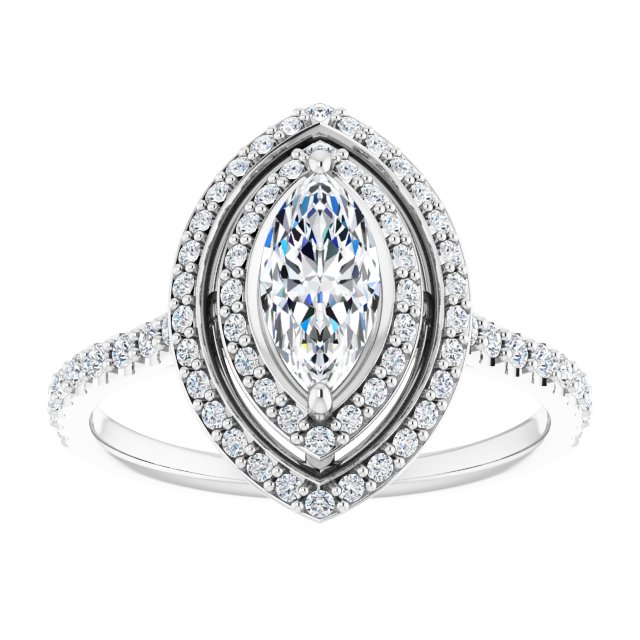 AMALIA Double Halo Marquise Engagement Ring with Shoulder Diamonds - Platinum - View 3