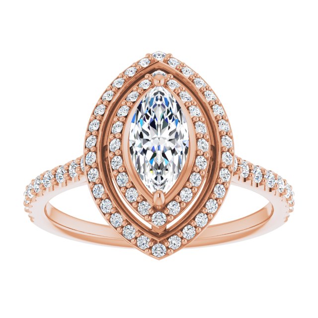AMALIA Double Halo Marquise Engagement Ring with Shoulder Diamonds - 18K Rose Gold - View 3
