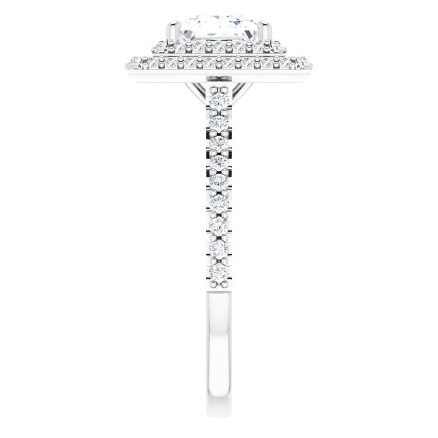AMALIA Double Halo Square Engagement Ring with Shoulder Diamonds - 18K White Gold - View 4