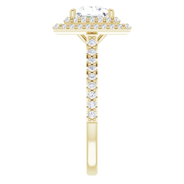 AMALIA Double Halo Square Engagement Ring with Shoulder Diamonds - 18K Yellow Gold - View 4