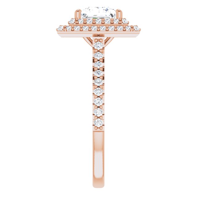 AMALIA Double Halo Square Engagement Ring with Shoulder Diamonds - 10K Rose Gold - View 4
