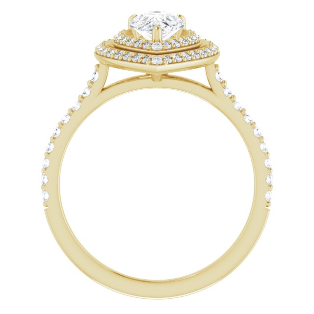 AMALIA Double Halo Pear Engagement Ring with Shoulder Diamonds - 18K Yellow Gold - View 2