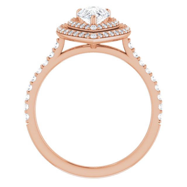 AMALIA Double Halo Pear Engagement Ring with Shoulder Diamonds - 18K Rose Gold - View 2