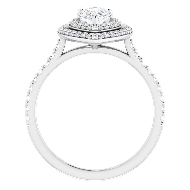 AMALIA Double Halo Pear Engagement Ring with Shoulder Diamonds - Platinum - View 2