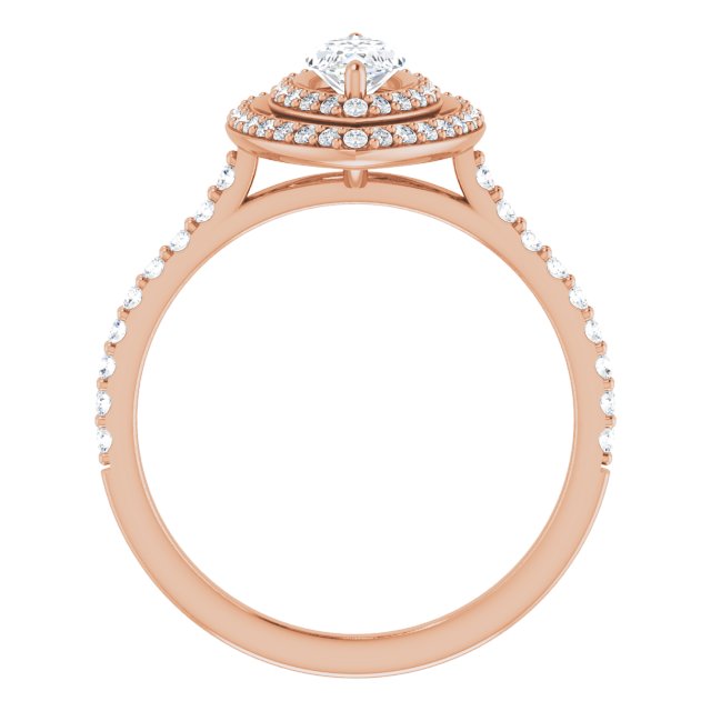 AMALIA Double Halo Marquise Engagement Ring with Shoulder Diamonds - 18K Rose Gold - View 2
