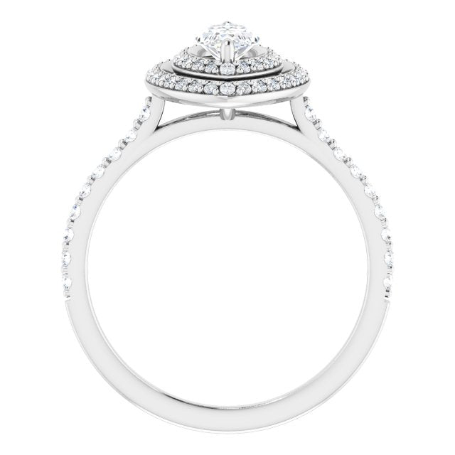 AMALIA Double Halo Marquise Engagement Ring with Shoulder Diamonds - Platinum - View 2