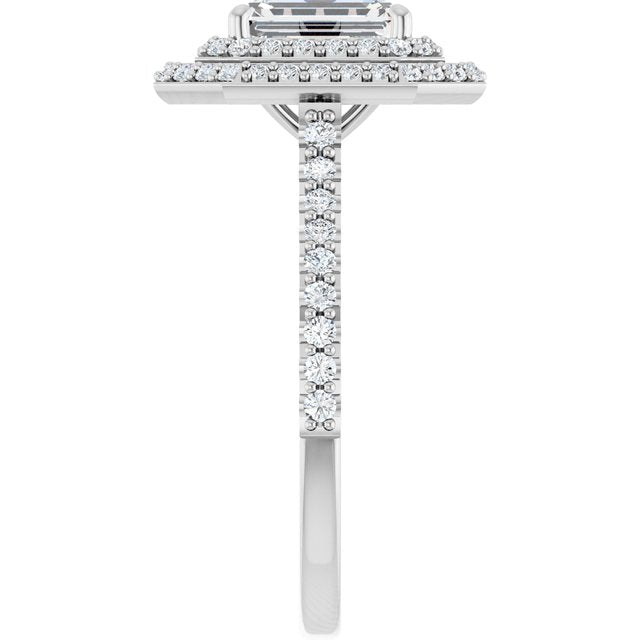 AMALIA Double Halo Emerald Engagement Ring with Shoulder Diamonds - Platinum - View 4