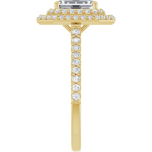 AMALIA Double Halo Emerald Engagement Ring with Shoulder Diamonds - 18K Yellow Gold - View 4