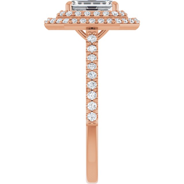 AMALIA Double Halo Emerald Engagement Ring with Shoulder Diamonds - 18K Rose Gold - View 4