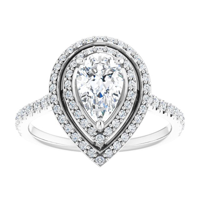 AMALIA Double Halo Pear Engagement Ring with Shoulder Diamonds - Platinum - View 3