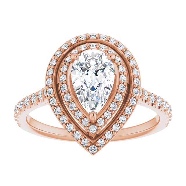 AMALIA Double Halo Pear Engagement Ring with Shoulder Diamonds - 18K Rose Gold - View 3