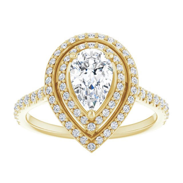 AMALIA Double Halo Pear Engagement Ring with Shoulder Diamonds - 18K Yellow Gold - View 3