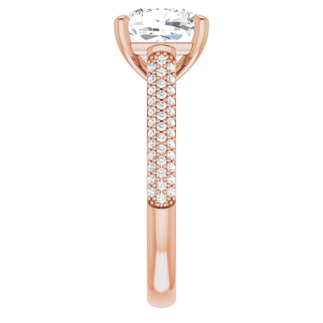 EMILY Solitaire Cushion Engagement Ring with Pave Band - 18K Rose Gold - View 4