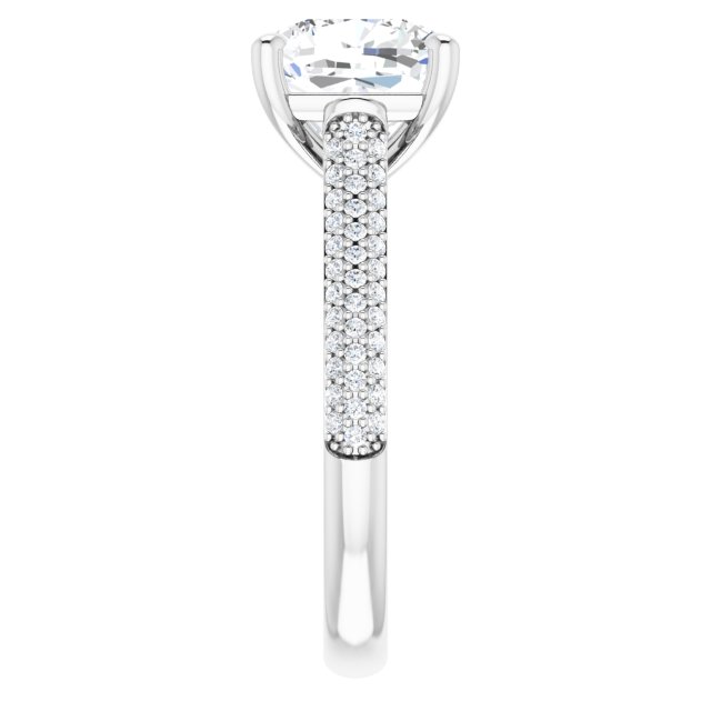 EMILY Solitaire Cushion Engagement Ring with Pave Band - Platinum - View 4