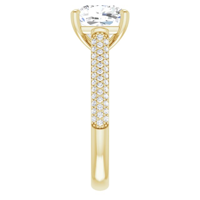 EMILY Solitaire Cushion Engagement Ring with Pave Band - 18K Yellow Gold - View 4