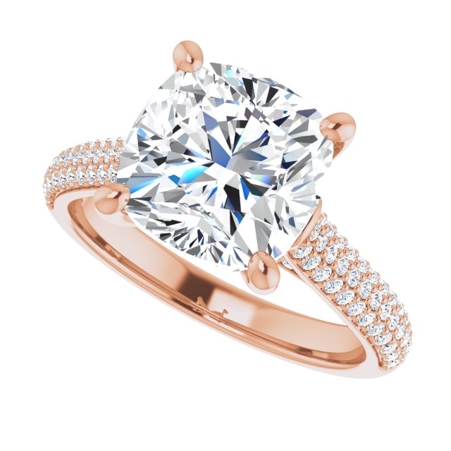 EMILY Solitaire Cushion Engagement Ring with Pave Band - 18K Rose Gold - View 5