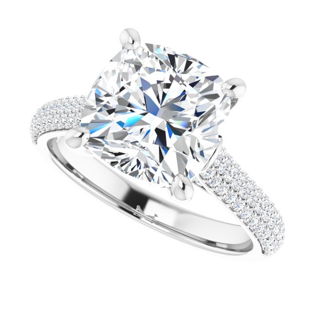 EMILY Solitaire Cushion Engagement Ring with Pave Band - Platinum - View 5