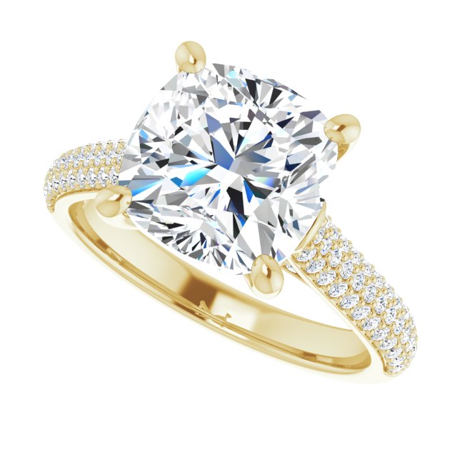 EMILY Solitaire Cushion Engagement Ring with Pave Band - 18K Yellow Gold - View 5