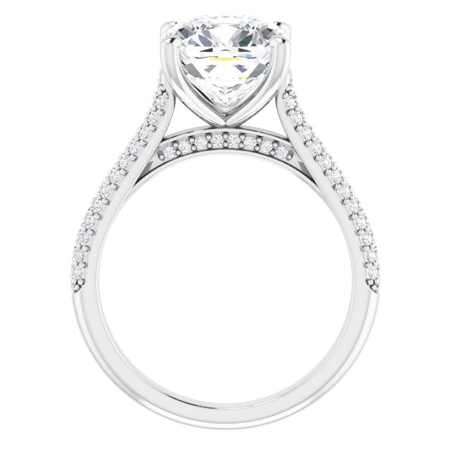 EMILY Solitaire Cushion Engagement Ring with Pave Band - Platinum - View 2