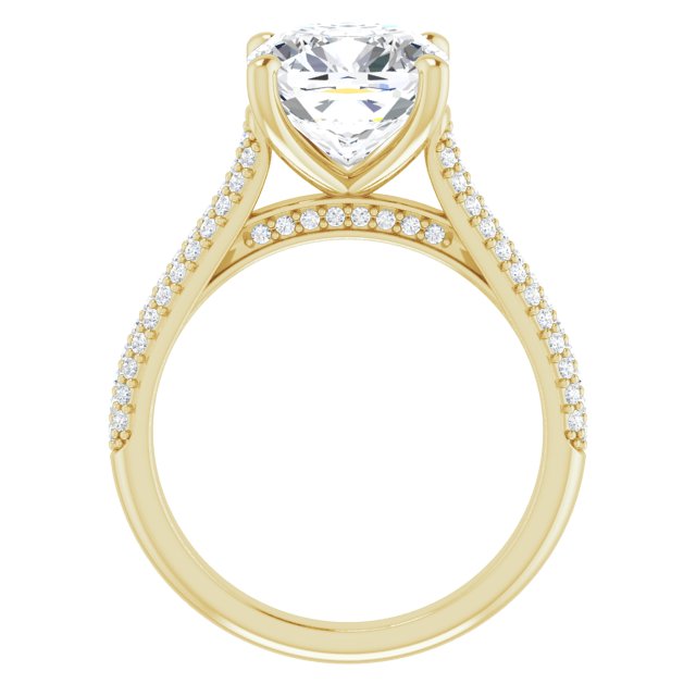EMILY Solitaire Cushion Engagement Ring with Pave Band - 18K Yellow Gold - View 2