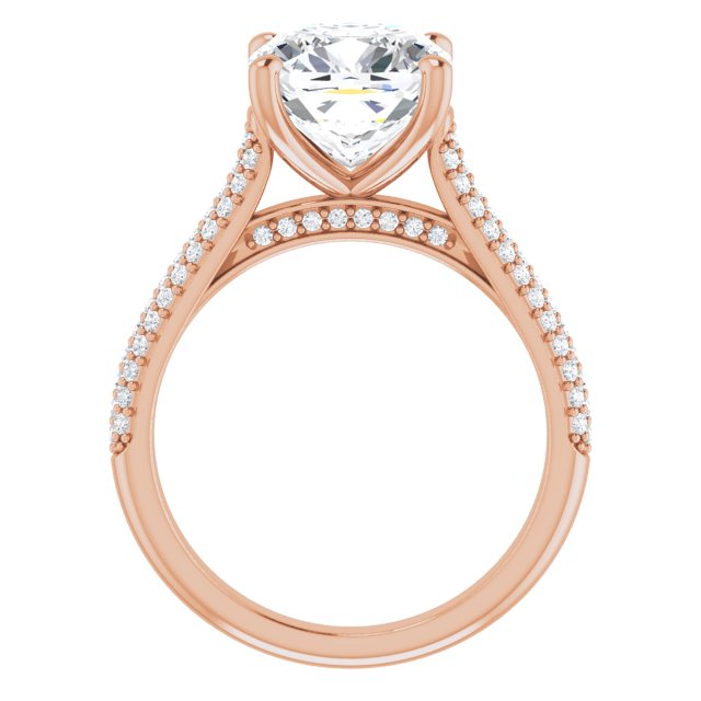 EMILY Solitaire Cushion Engagement Ring with Pave Band - 18K Rose Gold - View 2