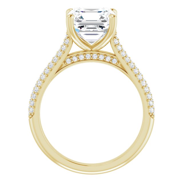 EMILY Solitaire Asscher Engagement Ring with Pave Band - 18K Yellow Gold - View 2