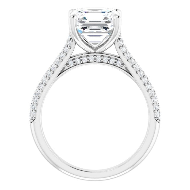 EMILY Solitaire Asscher Engagement Ring with Pave Band - Platinum - View 2