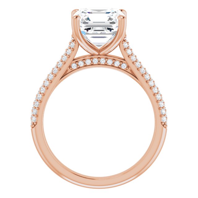 EMILY Solitaire Asscher Engagement Ring with Pave Band - 18K Rose Gold - View 2