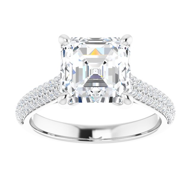EMILY Solitaire Asscher Engagement Ring with Pave Band - Platinum - View 3