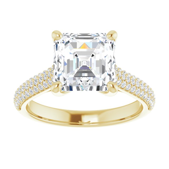 EMILY Solitaire Asscher Engagement Ring with Pave Band - 18K Yellow Gold - View 3